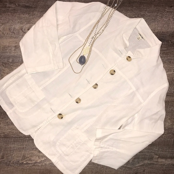 MERONA off white linen button up blouse 3/4 sleeve - Picture 2 of 7